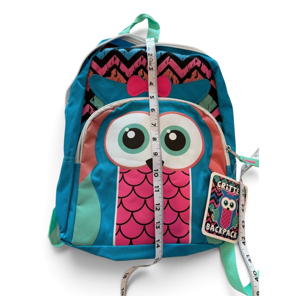 Critter Backpack Kids Owl School Bag Blue Pink Chevron Print NWT - Picture 6 of 7